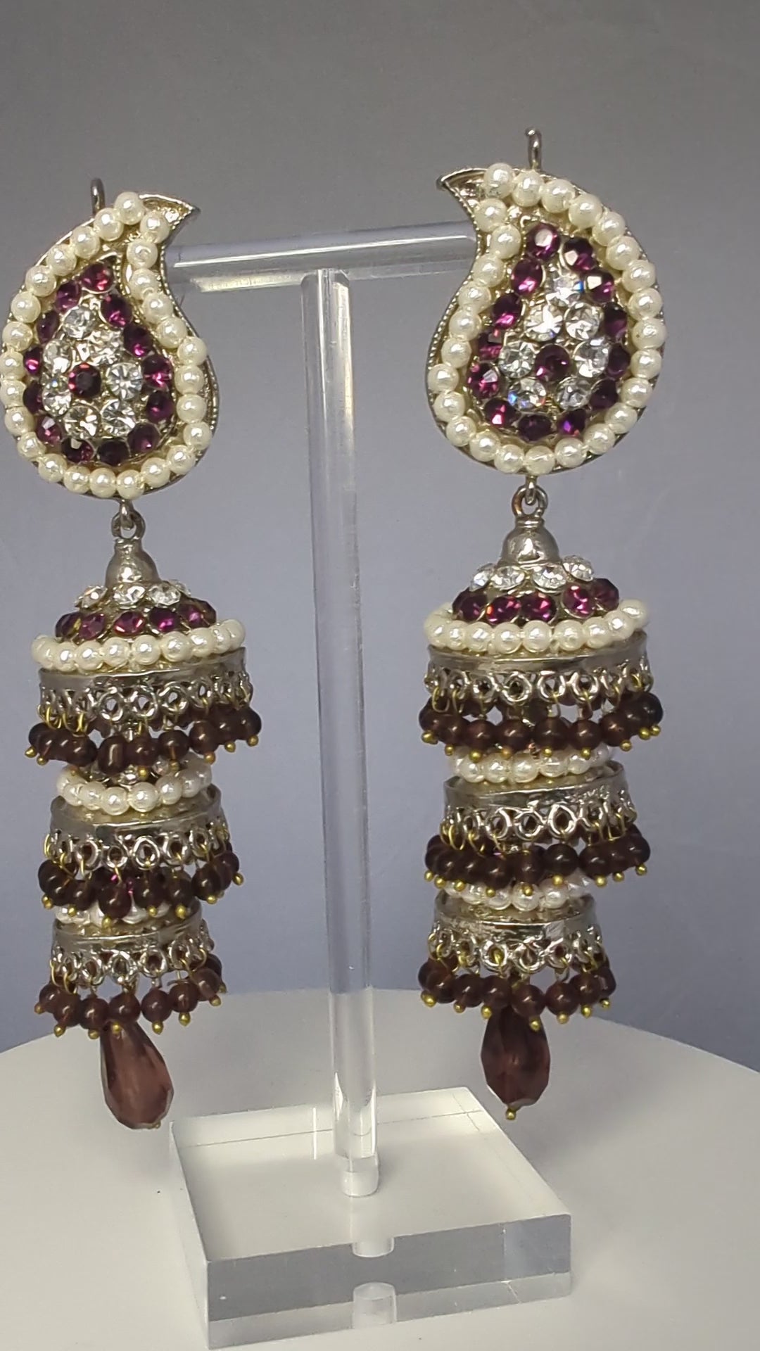 Layered Pearl & Stone Jhumka Earrings