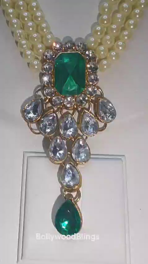 Emerald Pearl Kundan Necklace Set
