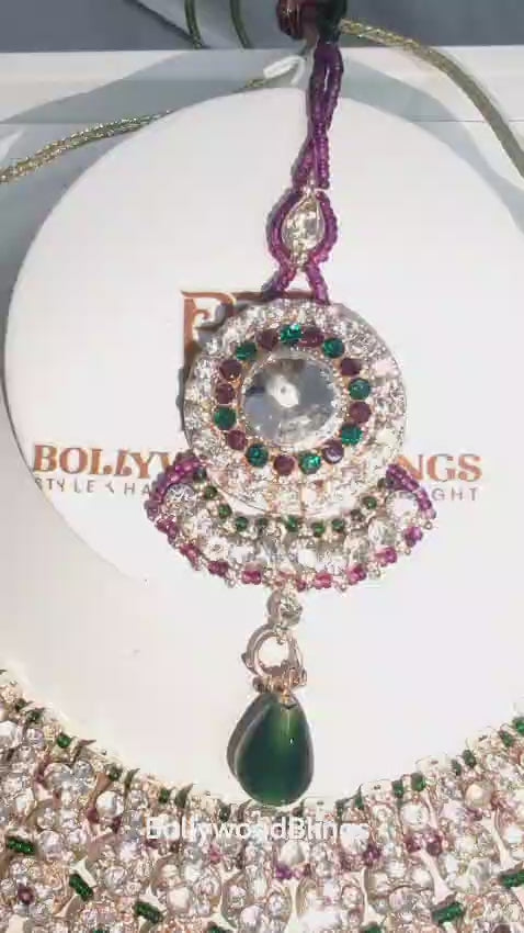 Green & Purple Stone-Studded Necklace Set