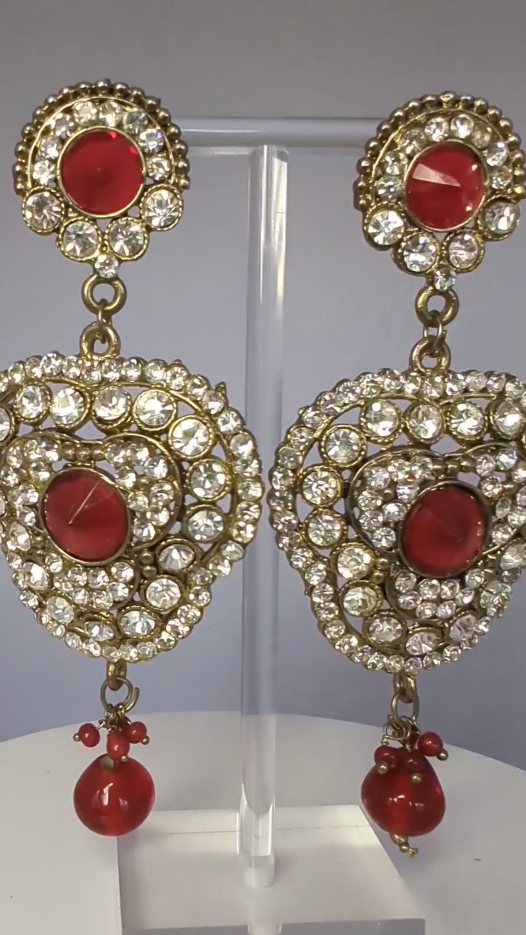 Clover Shaped Red CZ Earrings