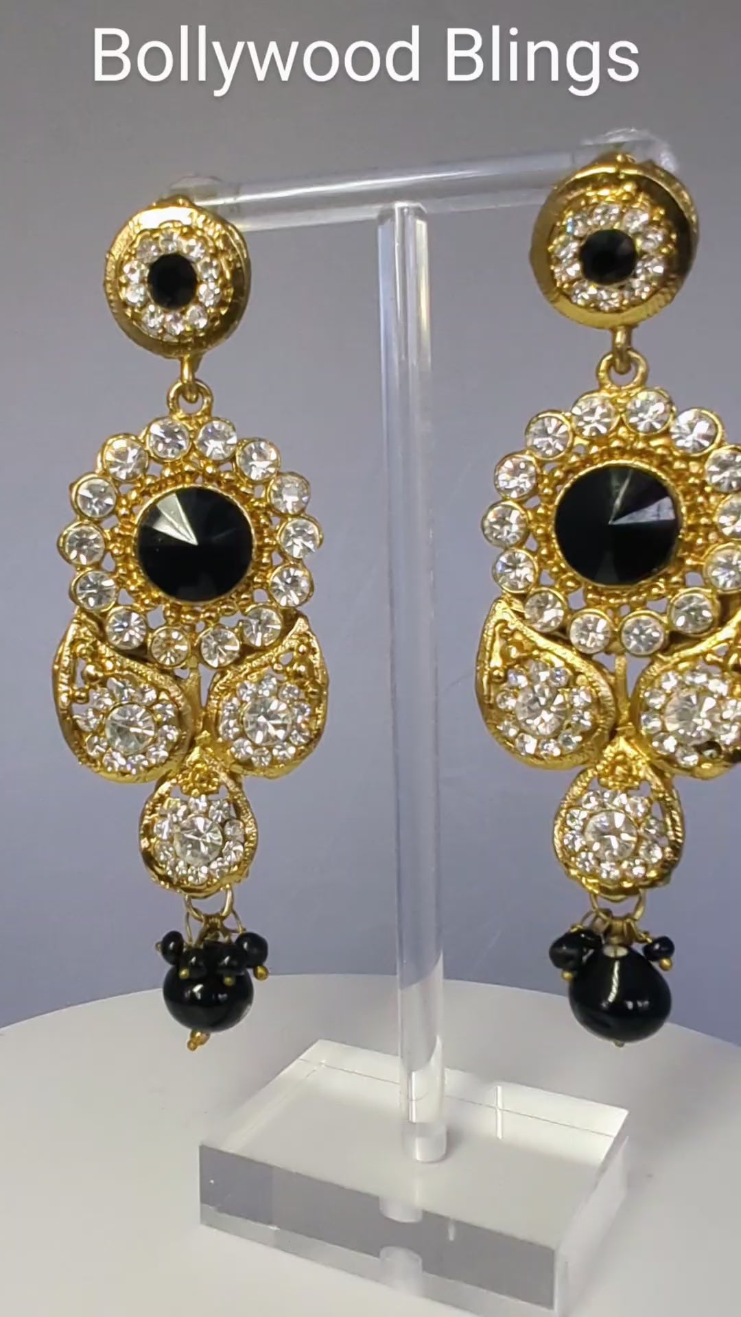 Gold-Tone Crystal & Black Stone Drop Earrings