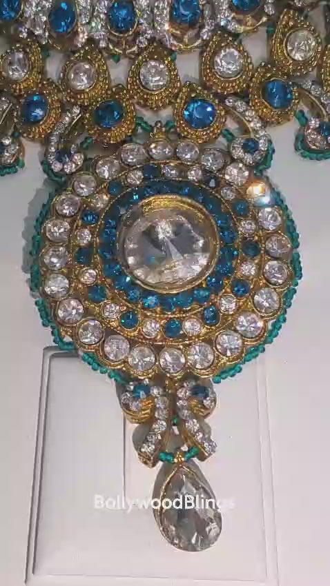 Royal Blue & Gold Stone-Studded Necklace Set