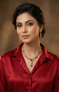 Elegant Red & Clear Stone Necklace Set with Earrings – Gold-Tone Finish
